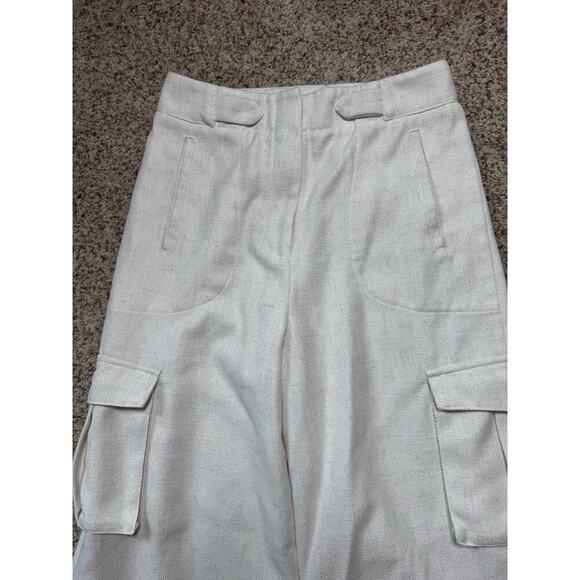 TORN by Ronny Kobo Bernee White Wide Leg Linen Blend Cargo size Women's Small - Picture 6 of 14